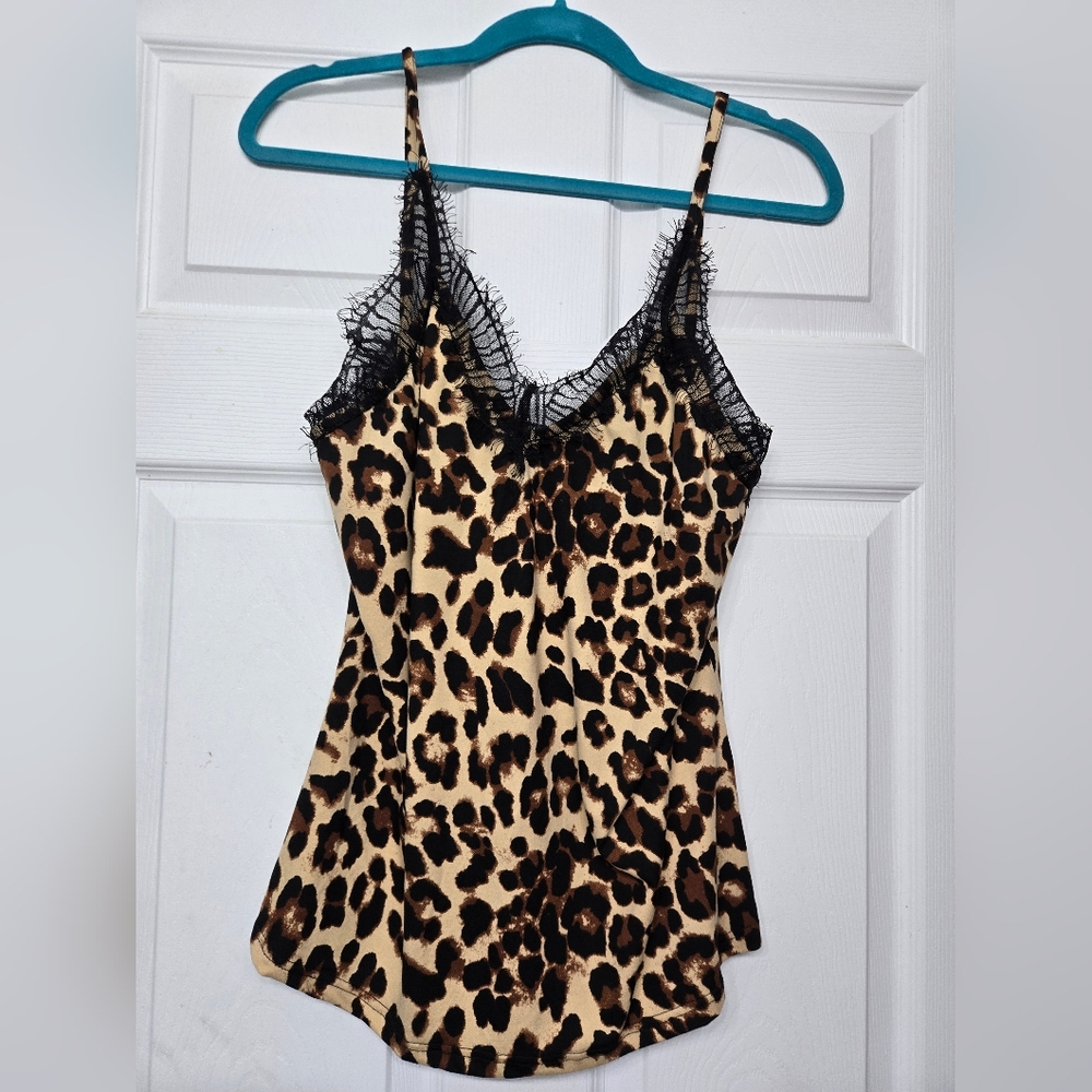 Leopard Print Lace Trim Cami Top